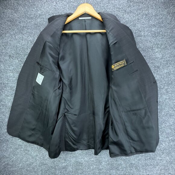 Hickey Freeman Suit Jacket Mens 42R Black Worsted Wool‎ 130s Silk Loro Piana USA - Picture 3 of 16